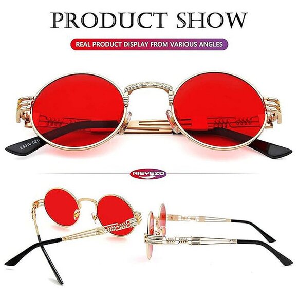 Round Steampunk Sunglasses 2 Pack (Gold/Red,gold/Grey) - Picture 5 of 7